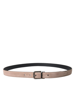 Dolce &amp; Gabbana Beige Suede Leather Silver Buckle Belt Men