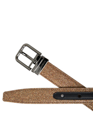 Dolce & Gabbana Gold Glitter Leather Silver Metal Buckle Belt