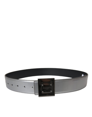 Dolce &amp; Gabbana Silver Leather Square Metal Buckle Belt