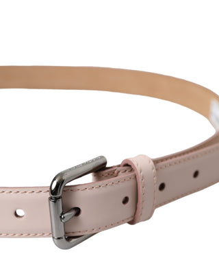 Dolce &amp; Gabbana Light Pink Leather Silver Metal Buckle Belt