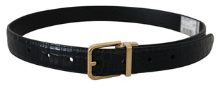 Dolce &amp; Gabbana Black Exotic Leather Gold Metal Buckle Belt