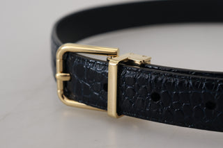 Dolce &amp; Gabbana Black Exotic Leather Gold Metal Buckle Belt