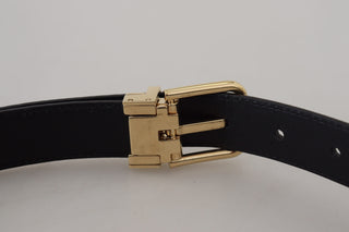 Dolce &amp; Gabbana Black Exotic Leather Gold Metal Buckle Belt