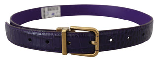 Dolce &amp; Gabbana Purple Exotic Leather Gold Metal Buckle Belt