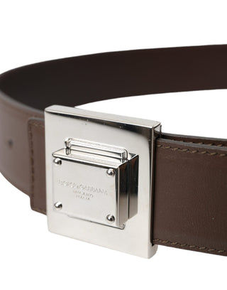 Dolce &amp; Gabbana Brown Calf Leather Square Metal Buckle Belt