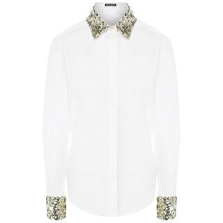 Dolce & Gabbana White Cotton Women Shirt with Sequin Accents