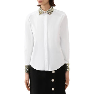 Dolce & Gabbana White Cotton Women Shirt with Sequin Accents