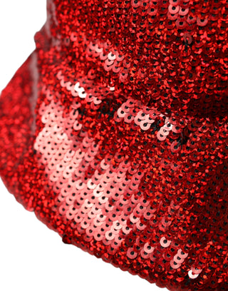 Dolce &amp; Gabbana Red Sequined Nylon Bucket Hat Men