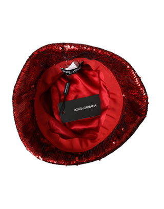 Dolce &amp; Gabbana Red Sequined Nylon Bucket Hat Men