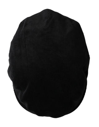 Dolce &amp; Gabbana Black Corduroy Crown Newsboy Hat Men