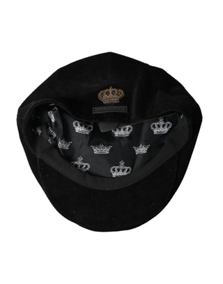 Dolce &amp; Gabbana Black Corduroy Crown Newsboy Hat Men