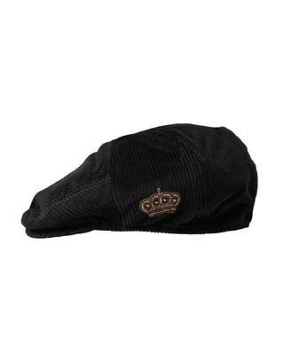 Dolce &amp; Gabbana Black Corduroy Crown Newsboy Hat Men