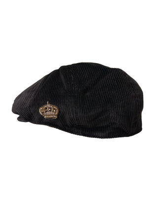 Dolce &amp; Gabbana Black Corduroy Crown Newsboy Hat Men