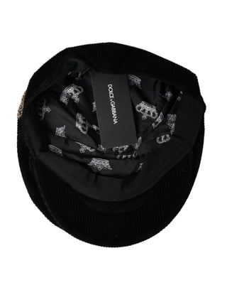 Dolce &amp; Gabbana Black Corduroy Crown Newsboy Hat Men