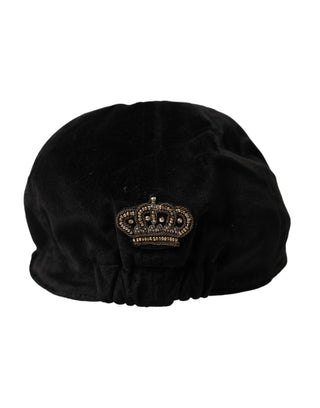 Dolce &amp; Gabbana Black Crown Cotton Newsboy Hat Men