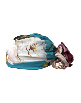 Dolce &amp; Gabbana Blue Floral Motif Turban Head Hat Women