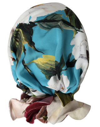 Dolce &amp; Gabbana Blue Floral Motif Turban Head Hat Women