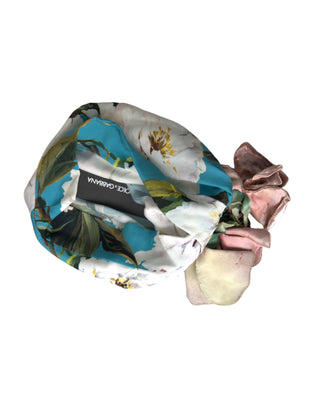 Dolce &amp; Gabbana Blue Floral Motif Turban Head Hat Women