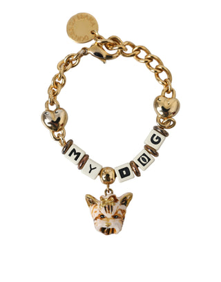 Dolce &amp; Gabbana Gold Tone Brass Chain MY DOG Heart Bracelet