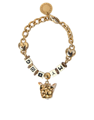 Dolce &amp; Gabbana Gold Tone Brass Chain MY DOG Heart Bracelet