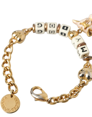 Dolce &amp; Gabbana Gold Tone Brass Chain MY DOG Heart Bracelet