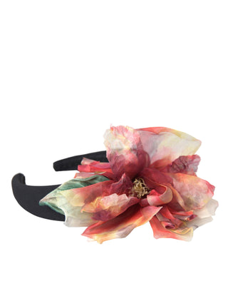 Dolce &amp; Gabbana Rose Pink Silk Floral Black Tiara Women Hairband Diadem