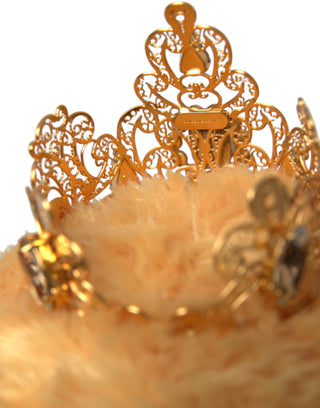 Dolce &amp; Gabbana Brown Teddy Bear Gold Crystal Crown Hair Band Diadem