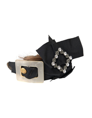 Dolce &amp; Gabbana Black Crystal Button Brown Hair Women Headband Diadem