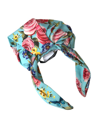 Dolce &amp; Gabbana Turquoise Floral Applique Silk Women Headband Diadem