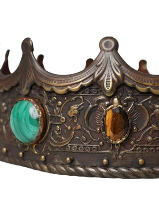 Dolce &amp; Gabbana Bronze Brass Multicolor Crystal Crown Tiara Hat