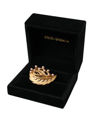 Dolce &amp; Gabbana Gold Brass Leaf Embellished Jewelry Brooch Hair Pin