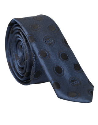 Dolce & Gabbana Dark Blue Logo 100% Silk Adjustable Tie