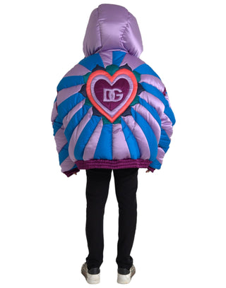 Dolce & Gabbana Multicolor Heart Logo Hooded Puffer Jacket