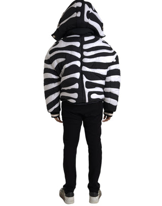 Dolce & Gabbana Black White Stripes Hooded Puffer Jacket