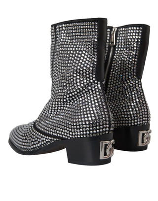 Dolce &amp; Gabbana Black Rhinestone Crystal Chelsea Boots Shoes