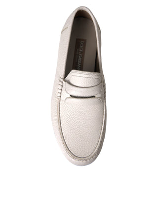 Dolce &amp; Gabbana White Gray Leather Slip Mocassin Shoes Loafer