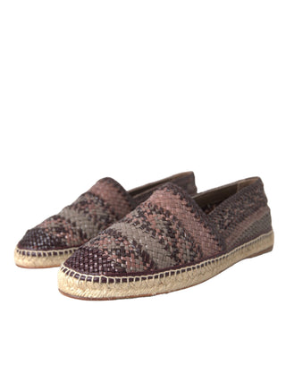 Dolce &amp; Gabbana Brown Buffalo Leather Espadrille Flats Shoes