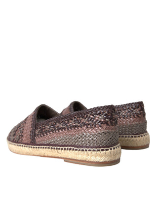 Dolce &amp; Gabbana Brown Buffalo Leather Espadrille Flats Shoes