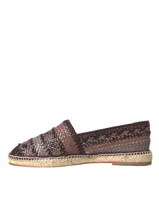 Dolce &amp; Gabbana Brown Buffalo Leather Espadrille Flats Shoes