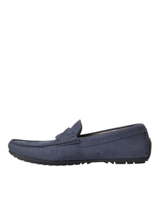 Dolce &amp; Gabbana Blue Calf Leather Slip On Moccasin Shoes