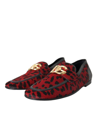 Dolce & Gabbana Red Black Leopard DG Loafers Formal Men Shoes