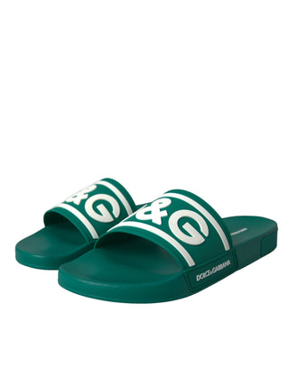 Dolce &amp; Gabbana Green White Sandals Rubber Beachwear Shoes