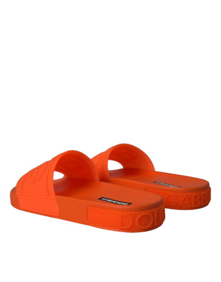 Dolce &amp; Gabbana Orange Rubber Slides Sandals Beachwear Shoes