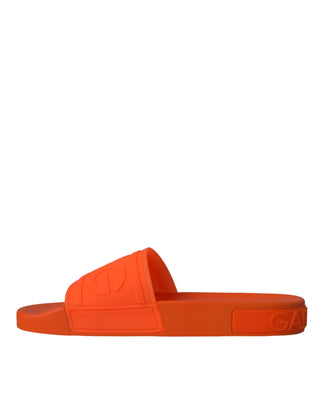 Dolce &amp; Gabbana Orange Rubber Slides Sandals Beachwear Shoes