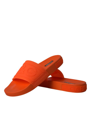 Dolce &amp; Gabbana Orange Rubber Slides Sandals Beachwear Shoes