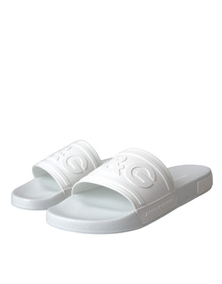 Dolce &amp; Gabbana White Rubber Slides Sandals Beachwear Shoes