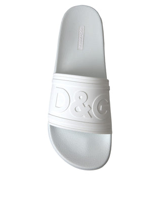 Dolce &amp; Gabbana White Rubber Slides Sandals Beachwear Shoes