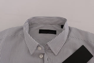 Frankie Morello Elegant White &amp; Blue Striped Casual Shirt