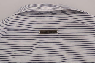 Frankie Morello Elegant White &amp; Blue Striped Casual Shirt