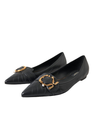 Dolce &amp; Gabbana Black Devotion Leather Pointy Flats Shoes